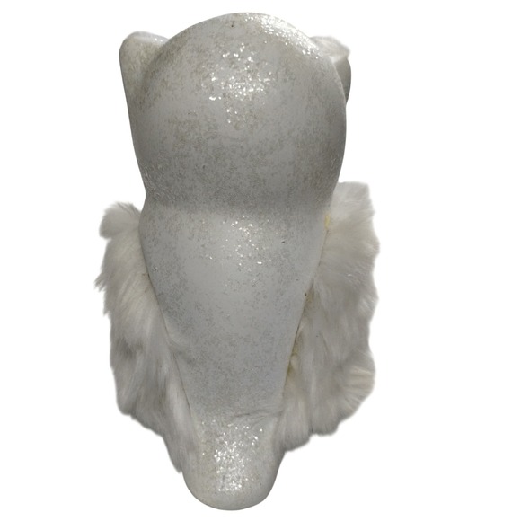 White Winter Owl Figurine with Faux Fur Wings Farmhouse Woodland Decor - Picture 5 of 10
